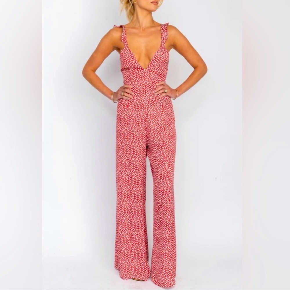 RESA Jilly Jumpsuit In Crimson Poppy XL Red Floral Sleeveless Wide Leg